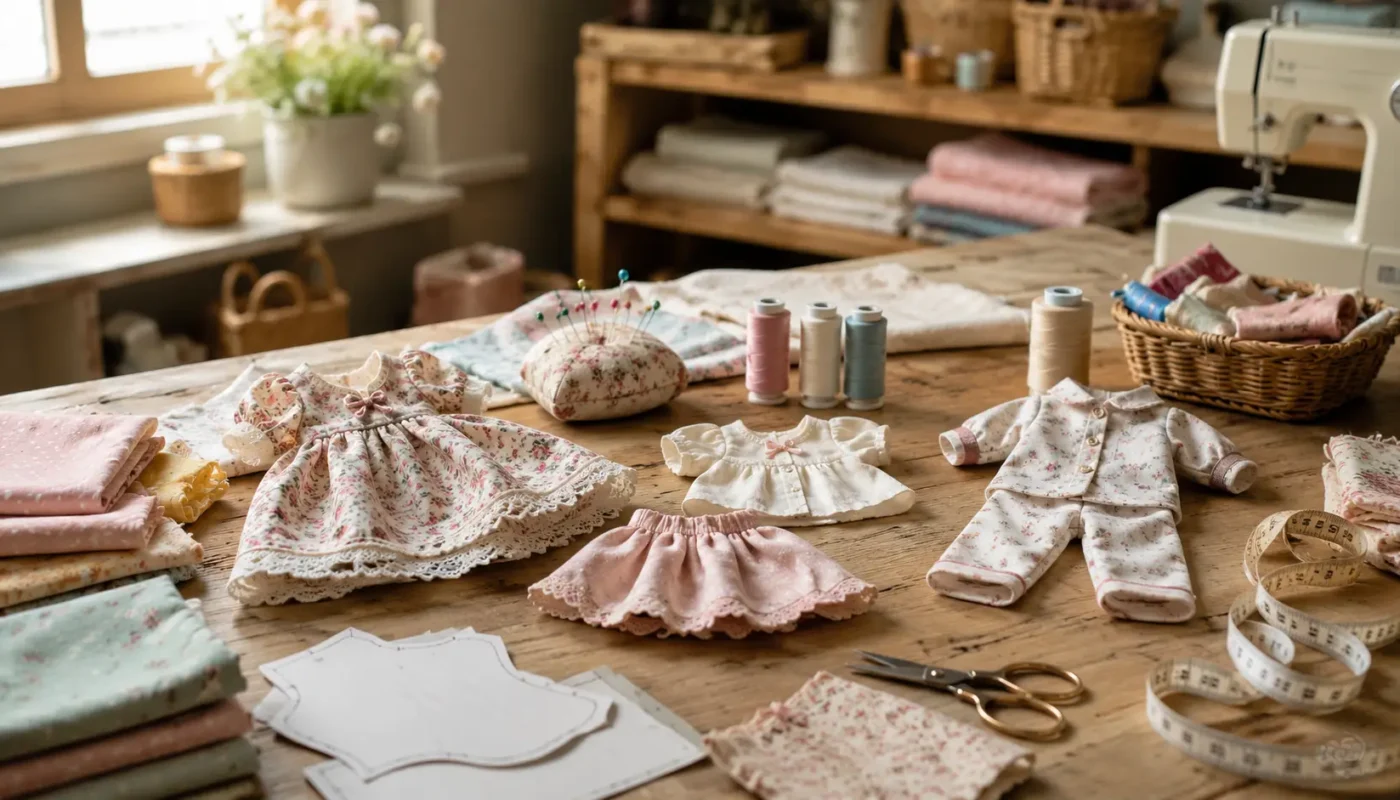 Atelier de couture miniature fleuri pour poupées
