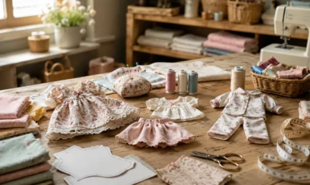 Atelier de couture miniature fleuri pour poupées